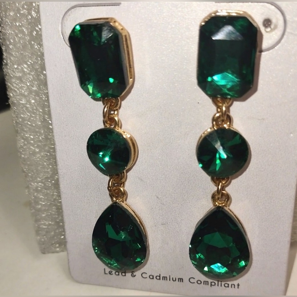 Fancy Emerald Green Dangling Earrings